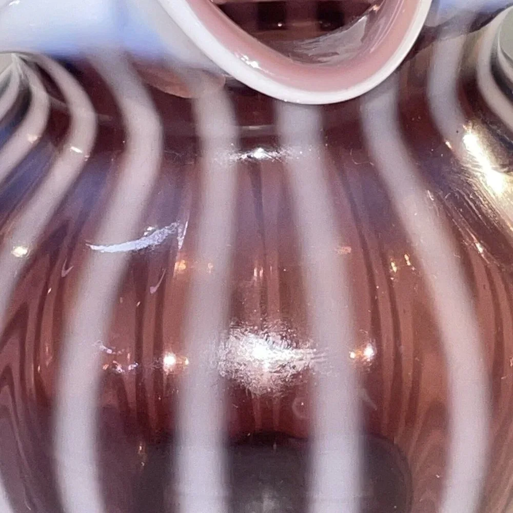 Gerorge Fenton Signed Amethyst Plum Purple‎ Iridescent Striped Ribbed Vase G50